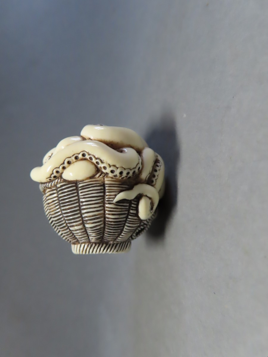 Ivory Netsuke. Octopus In A Basket. Japan, Meiji Period (1868-1912)-photo-4