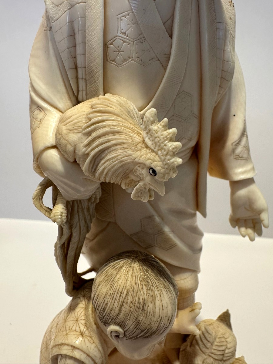 Ivory Okimono. The Farmer And His Chickens. Japan, Meiji Period (1868-1912)-photo-4