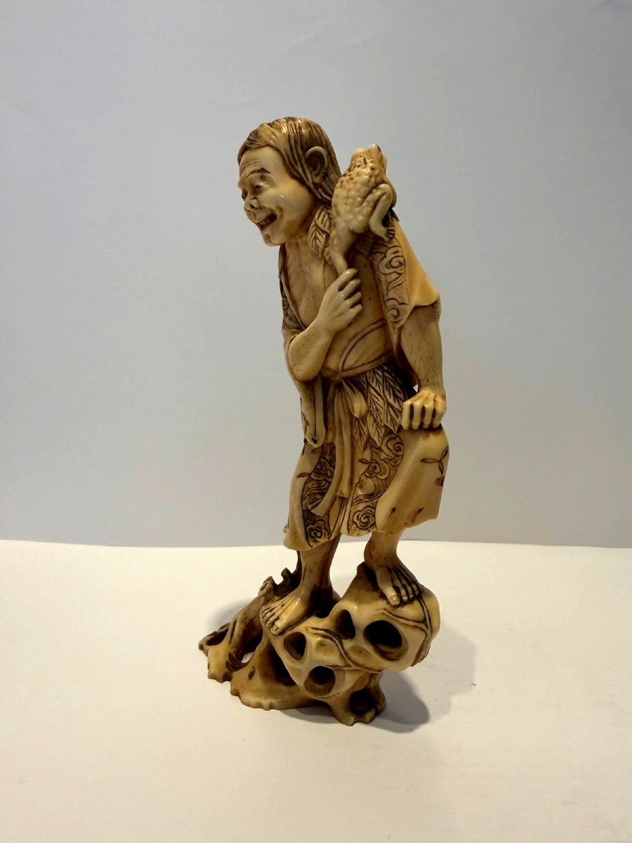 Ivory Okimono. Sennin Gama And His Toad. Japan, Meiji Period (1868-1912)-photo-3