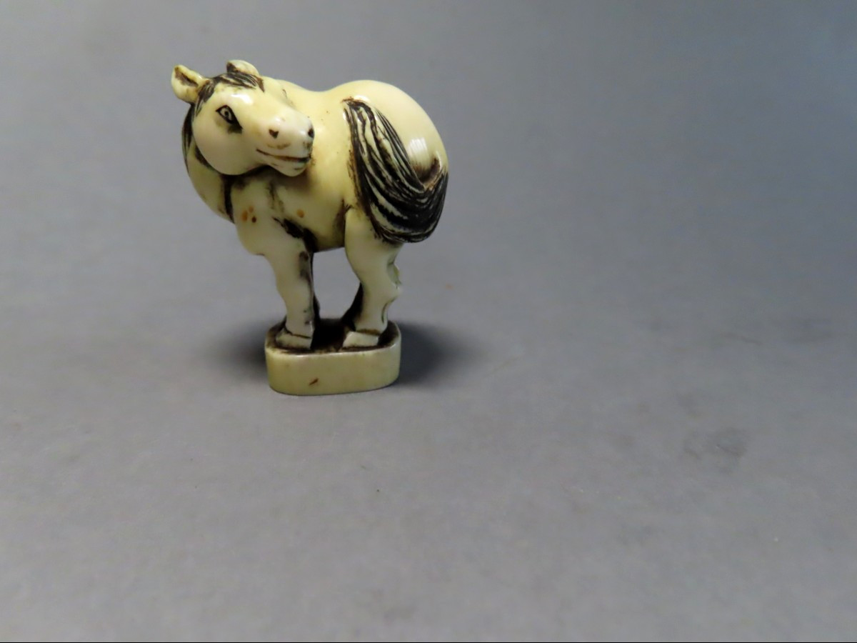 Netsuke en ivoire. Petit cheval. Japon époque Meiji (1868-1912 )