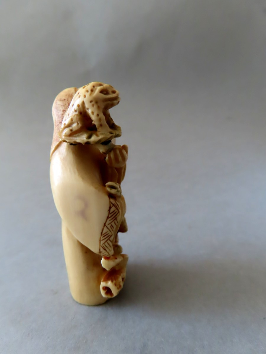 Ivory Netsuke. The Frog And The Snake. Japan Taisho Period (1912-1928 )-photo-4
