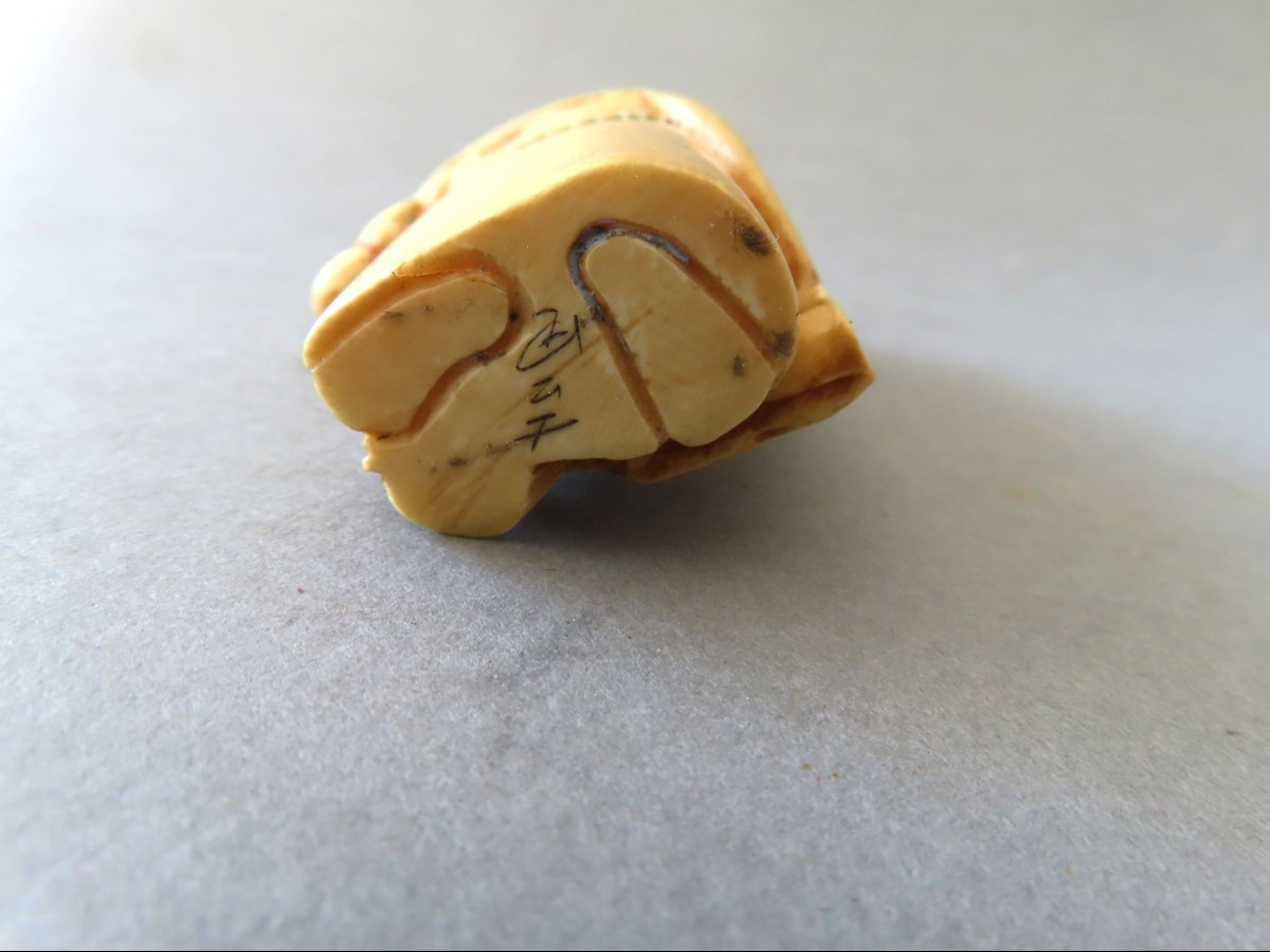 Ivory Netsuke. The Frog And The Snake. Japan Taisho Period (1912-1928 )-photo-3
