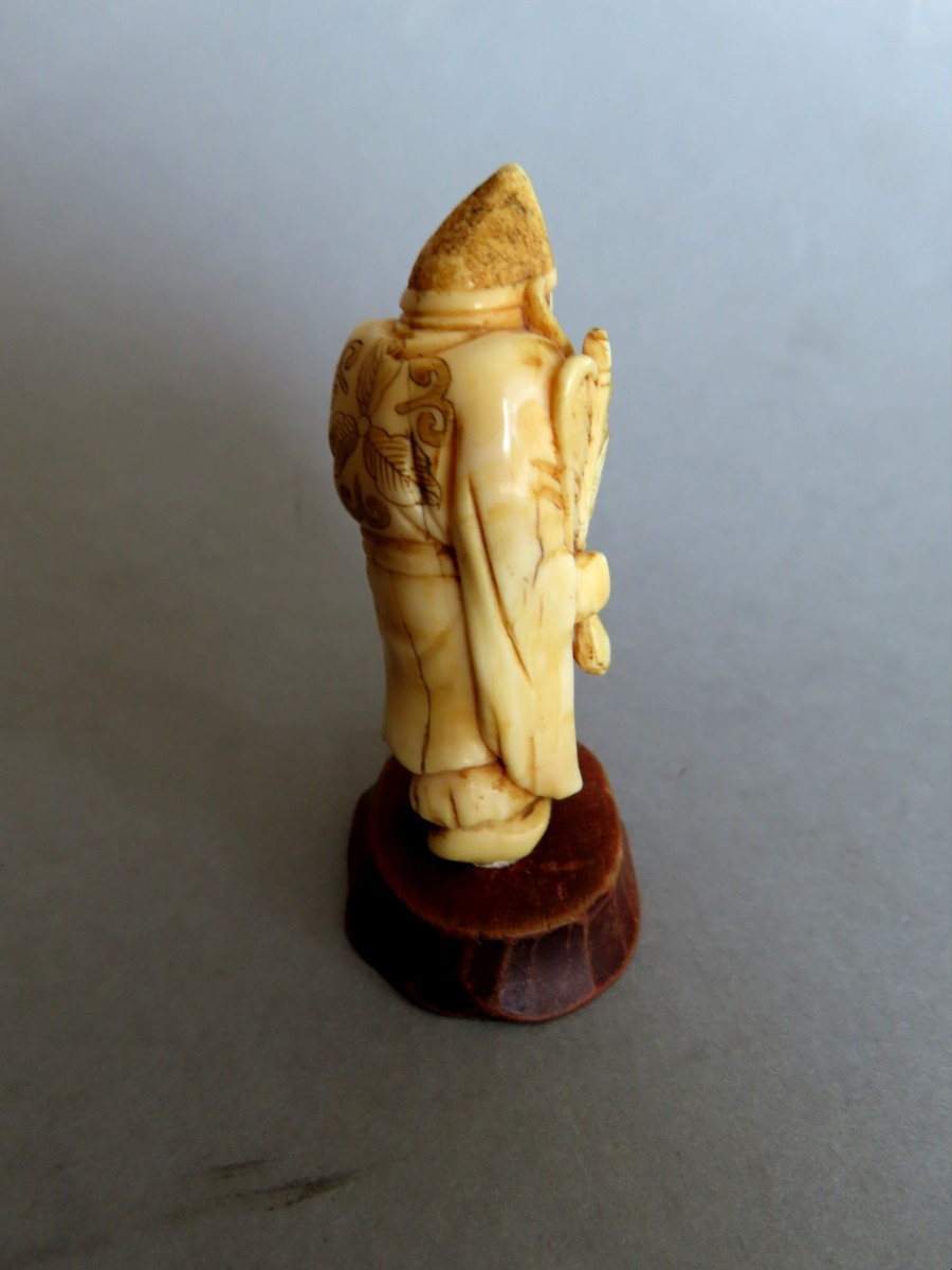 Okimono In Marine Ivory. Ebisu Palaver. Japan Meiji Period (1868-1912 )-photo-1