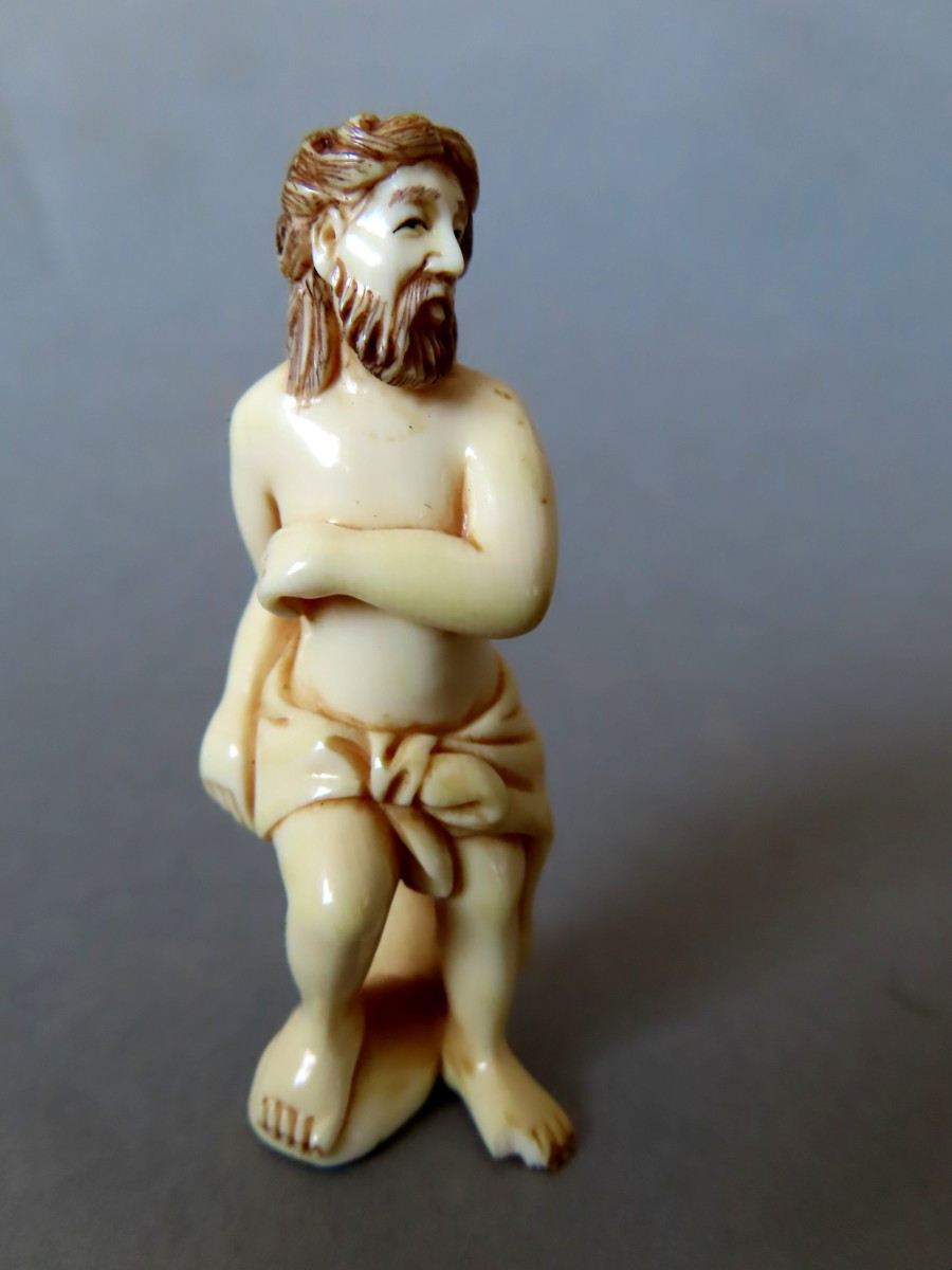 Mammoth Ivory Netsuke. Astonishing Character. Japan Taisho Period (1912-1928 )-photo-2