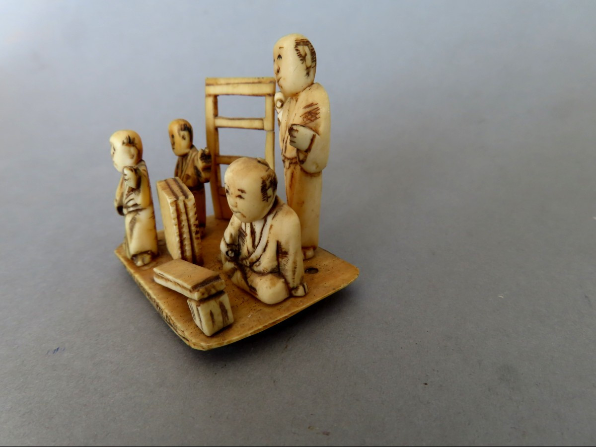 Okimono In Ivory. Group Of Craftsmen. Japan Meiji Period (1868-1912 )-photo-2