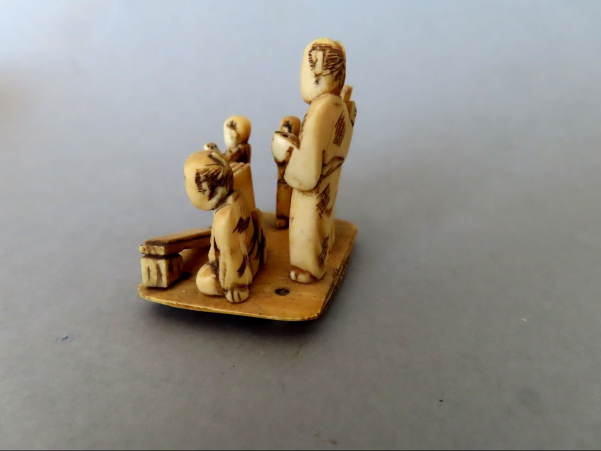 Okimono In Ivory. Group Of Craftsmen. Japan Meiji Period (1868-1912 )-photo-3