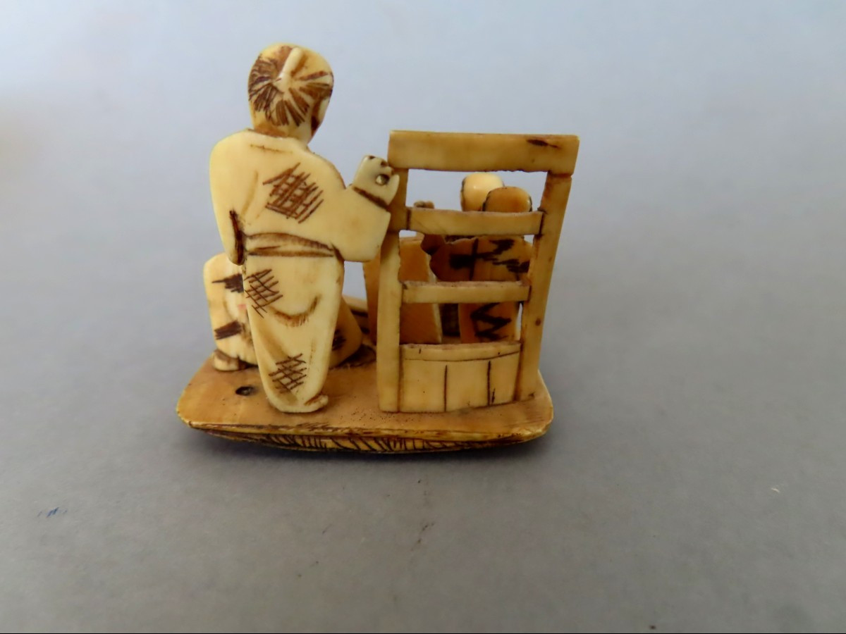 Okimono In Ivory. Group Of Craftsmen. Japan Meiji Period (1868-1912 )-photo-4