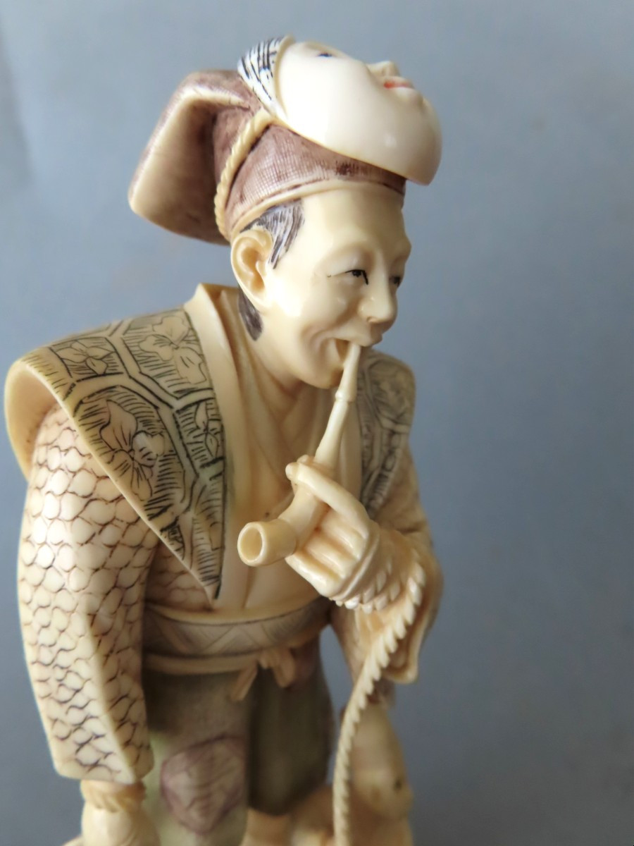 Ivory Okimono. Samurawashi And His Monkey. Japan Taisho Period (1912-1928 )-photo-4