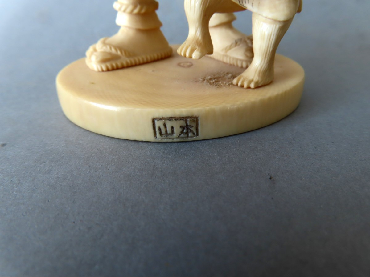 Ivory Okimono. Samurawashi And His Monkey. Japan Taisho Period (1912-1928 )-photo-6