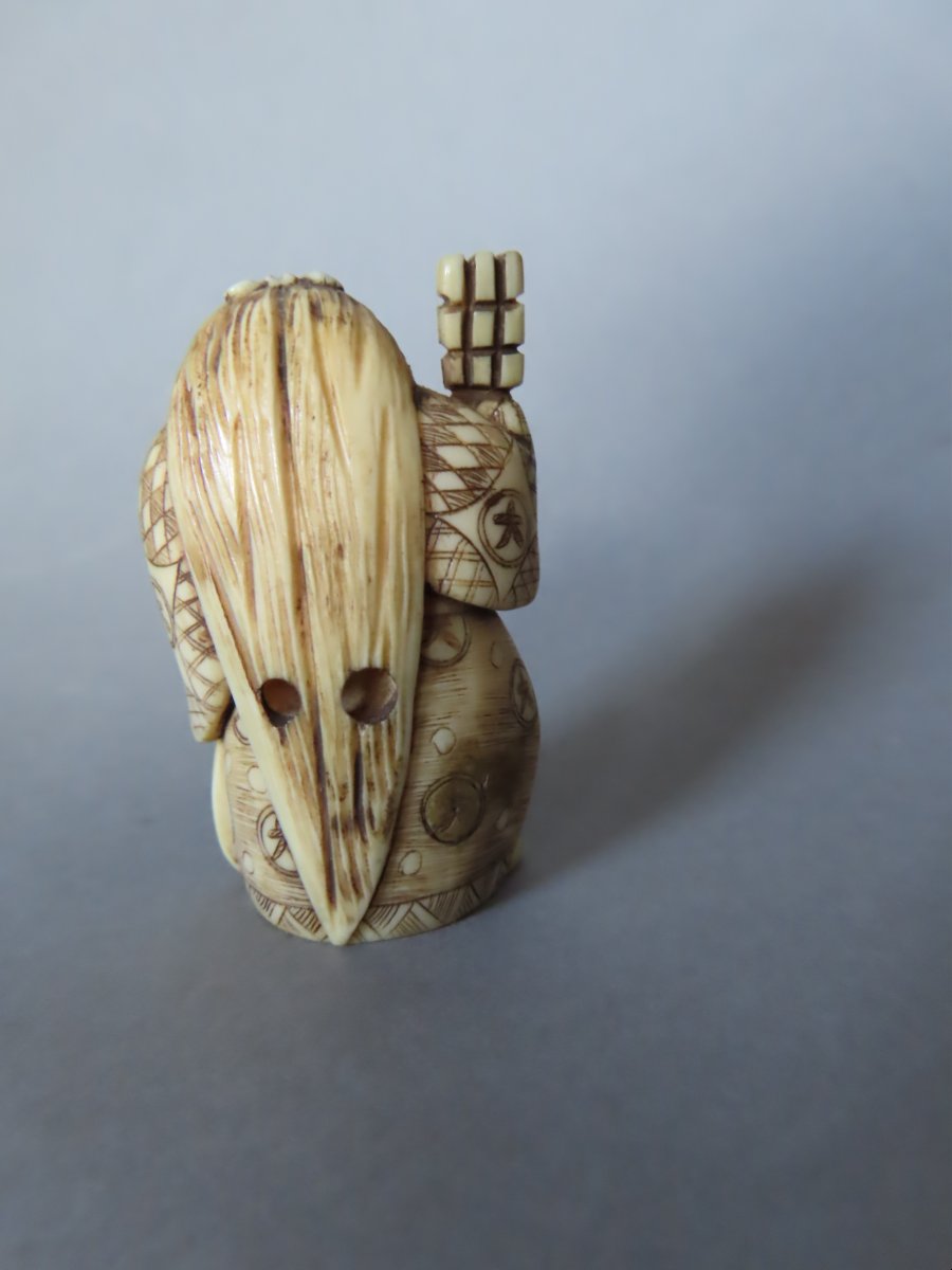 Ivory Netsuke. The Hannya Witch As A Musician. Signed Mitsuyuki. Meiji Period, Japan (1868–1912)-photo-3