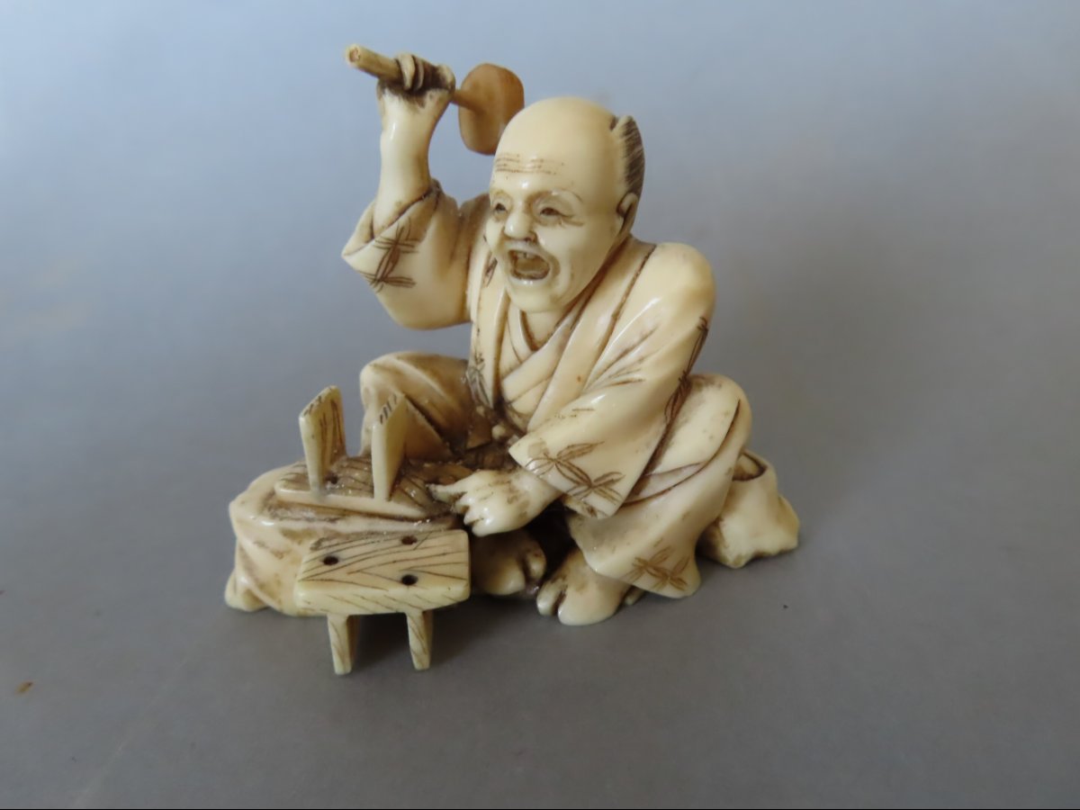 Okimono Made Of Marine Ivory. The Clumsy Craftsman. Meiji Period, Japan (1868–1912)