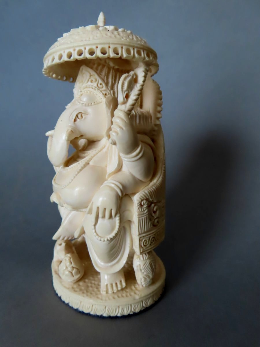 Ivory Statuette. The God Ganesha On His Throne. India, 1920–30.-photo-2