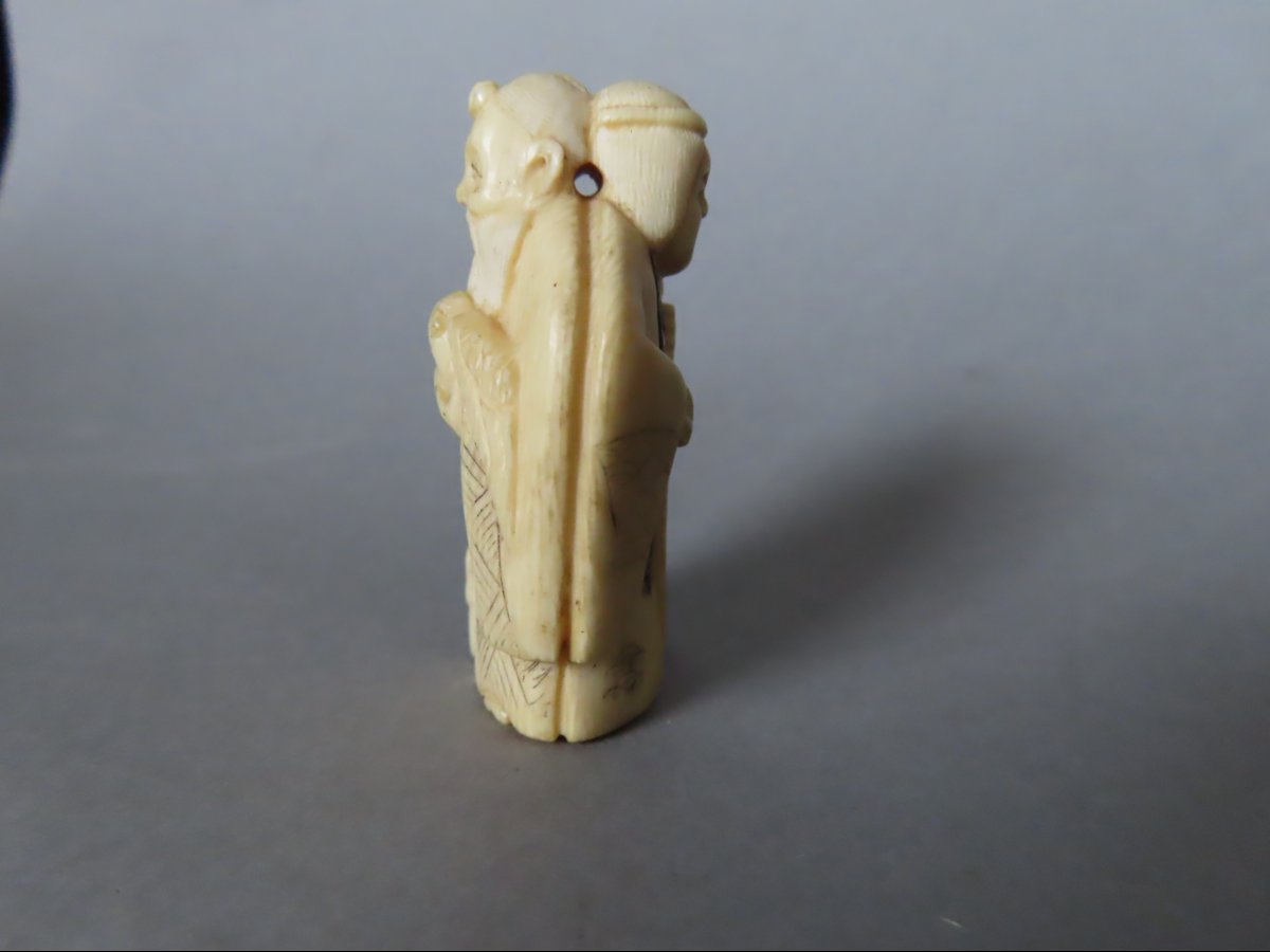 Ivory Netsuke. The Pair Of Street Sweepers. Japan, Taisho Period (1912–1928)-photo-3