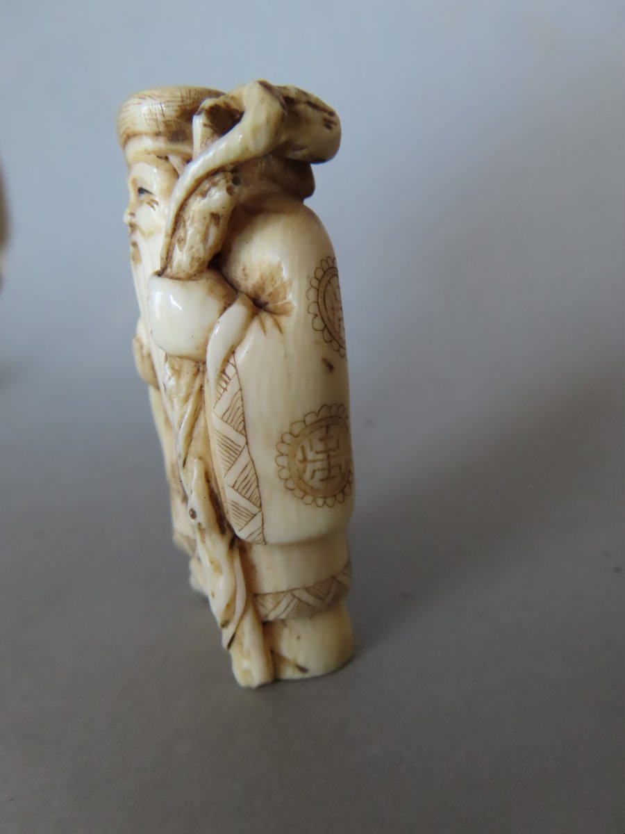 Ivory Netsuke. An Old Man Fishing For Longevity. Meiji Period, Japan (1868–1912)-photo-2