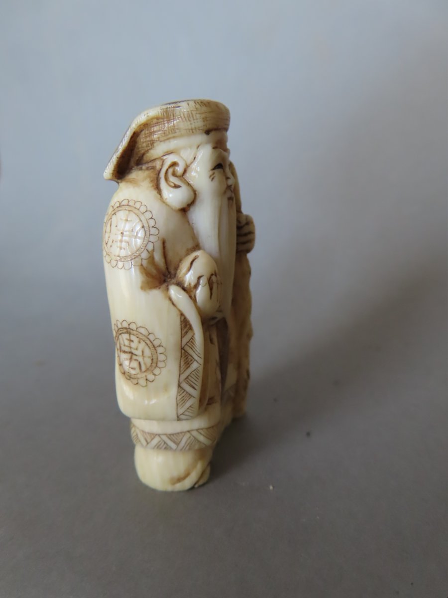 Ivory Netsuke. An Old Man Fishing For Longevity. Meiji Period, Japan (1868–1912)-photo-4
