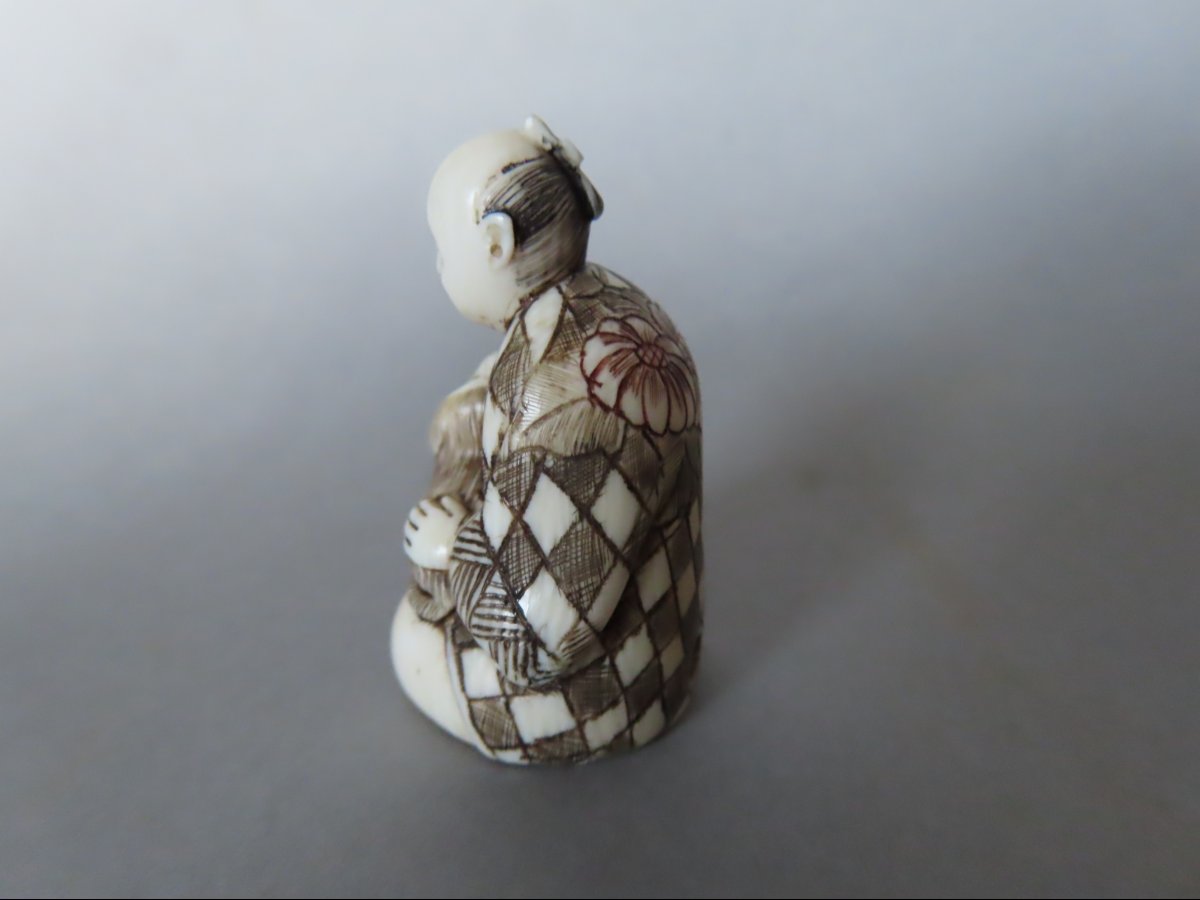 Ivory Netsuke.  Karako And Her Puppy. Japan, Taisho Period (1912–1928)-photo-2