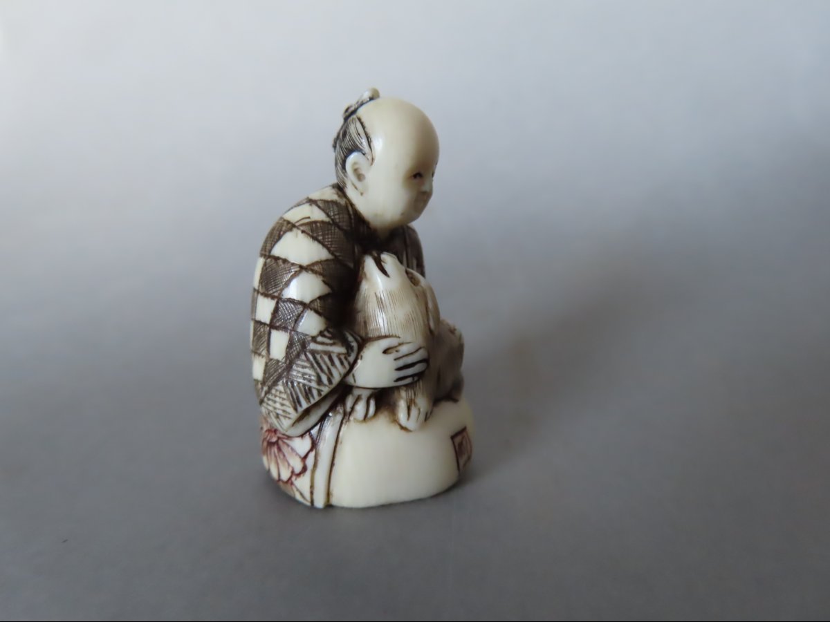 Ivory Netsuke.  Karako And Her Puppy. Japan, Taisho Period (1912–1928)-photo-4