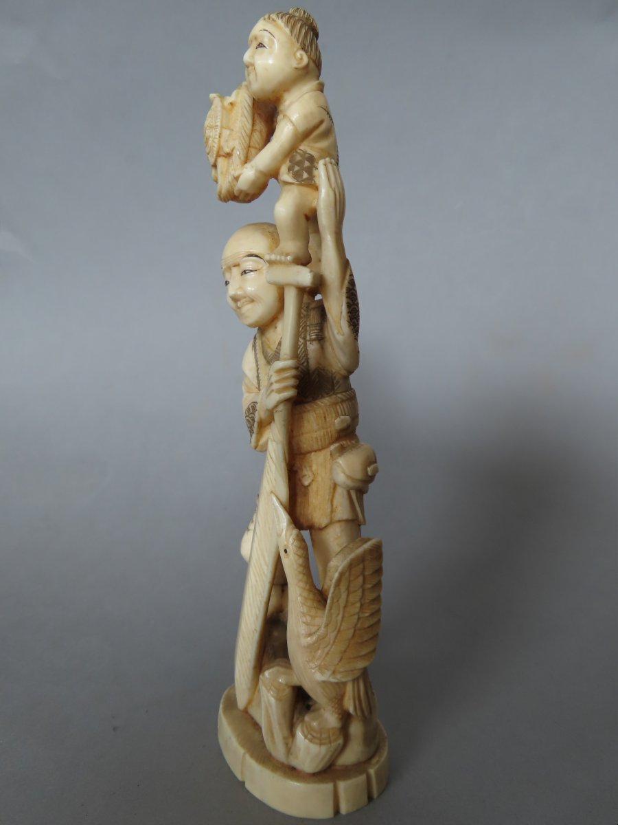 Ivory Okimono; A Cormorant Fisherman And His Son. Meiji Period, Japan (1868–1912)-photo-2