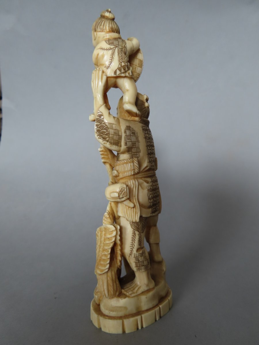 Ivory Okimono; A Cormorant Fisherman And His Son. Meiji Period, Japan (1868–1912)-photo-3