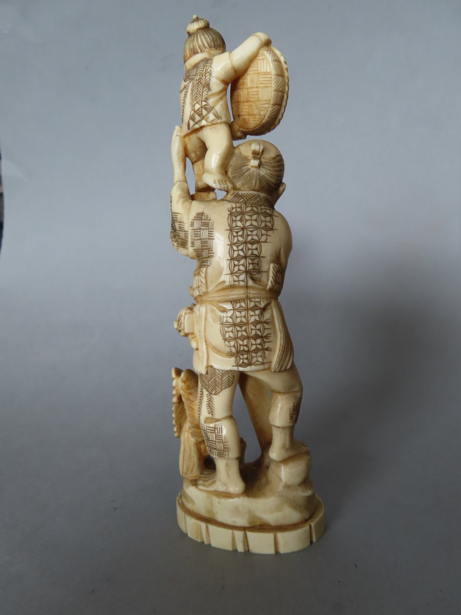 Ivory Okimono; A Cormorant Fisherman And His Son. Meiji Period, Japan (1868–1912)-photo-4