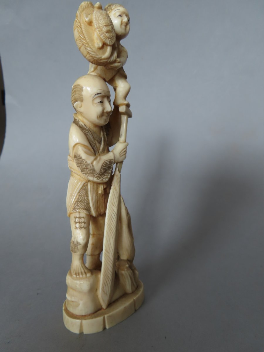 Ivory Okimono; A Cormorant Fisherman And His Son. Meiji Period, Japan (1868–1912)-photo-1