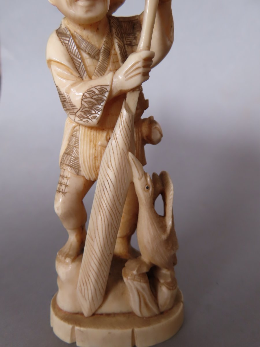 Ivory Okimono; A Cormorant Fisherman And His Son. Meiji Period, Japan (1868–1912)-photo-3