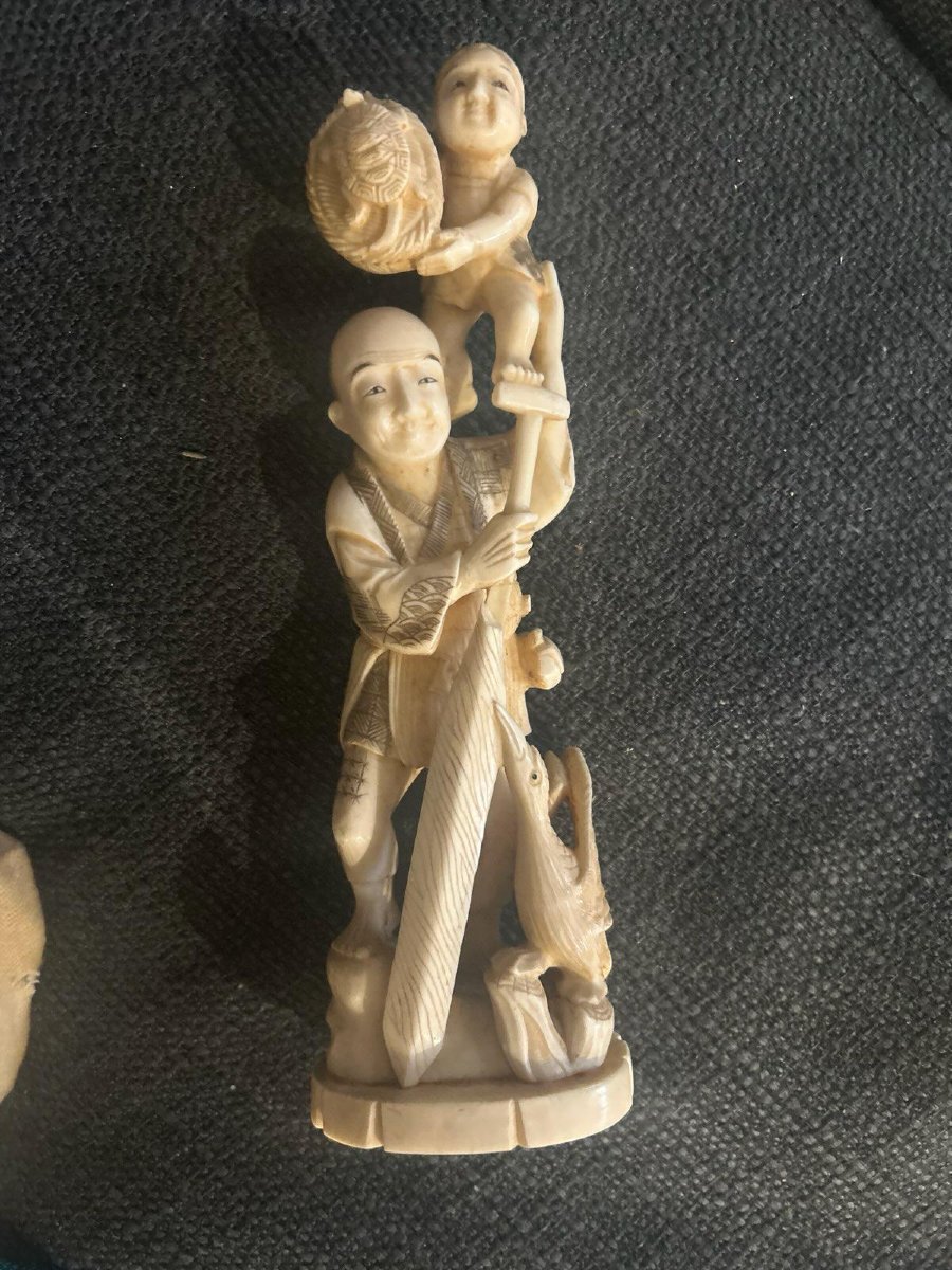Ivory Okimono; A Cormorant Fisherman And His Son. Meiji Period, Japan (1868–1912)-photo-4