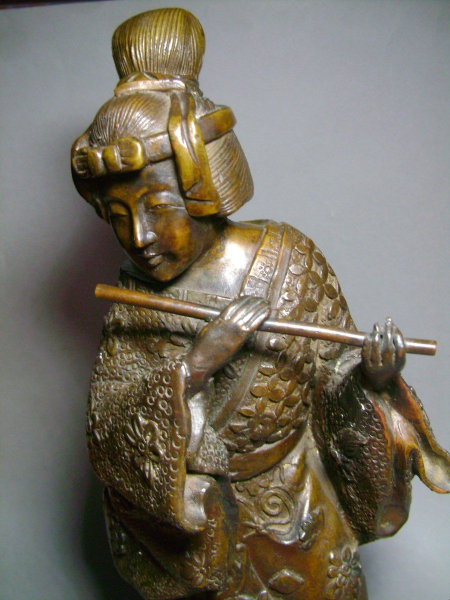 Geisha Musician. Bronze. Japan Meiji Period (1868-1912)-photo-3