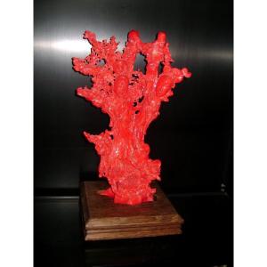 Imposing Red Coral. Two Gwan-yin. China 1920-30