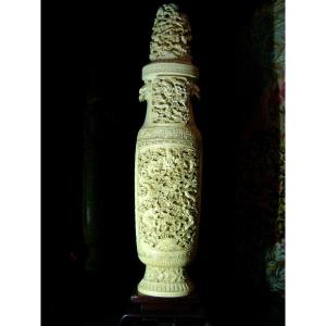 Ivory Okimono. Large Urn. China 1920-30.