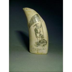 Scrimshaw In Marine Ivory. Sperm Whale Tooth. New Bedford. 19th Century
