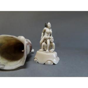Hidden Erotic Ivory Okimono. Japan, Showa Period (1912-1928)