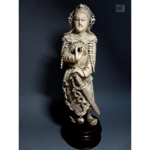 Ivory Okimono. Armored Warrior. China, Early 20th Century.