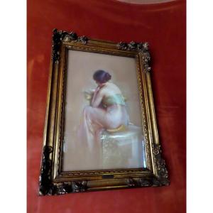 Gaston Bouy (1866-1943) - Young Woman Seated Reading. Framed Pastel.