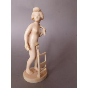 Ivory Okimono. Young Woman Stepping Out Of The Bath. Meiji Period, Japan (1868–1912)