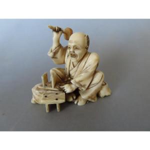 Okimono Made Of Marine Ivory. The Clumsy Craftsman. Meiji Period, Japan (1868–1912)