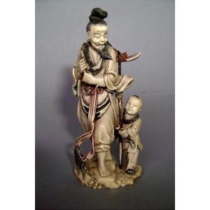 Fisherman And His Son. Ivory. China 1920-30