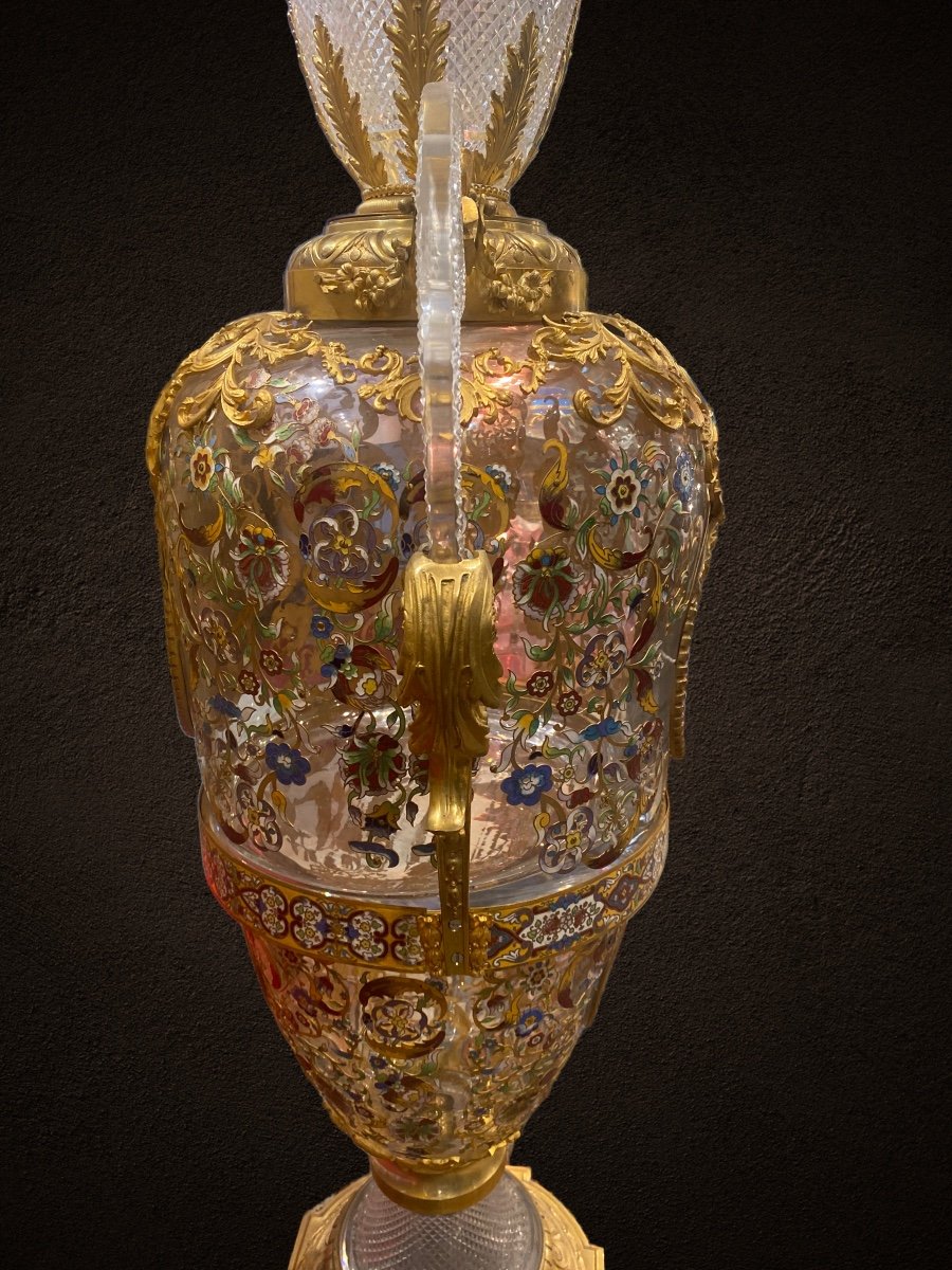 Grande Paire De Vase Cloisonné Monture De Bronze -photo-3