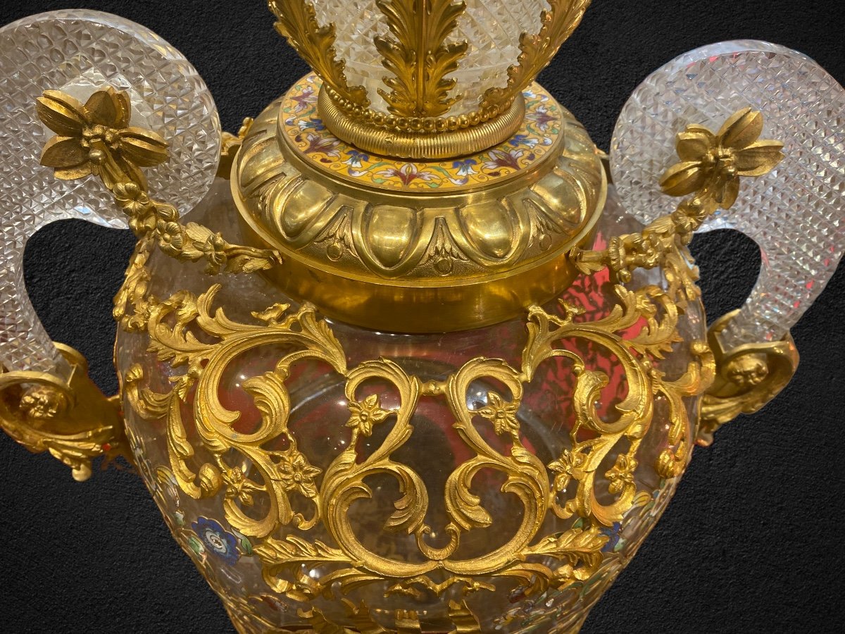Grande Paire De Vase Cloisonné Monture De Bronze -photo-4