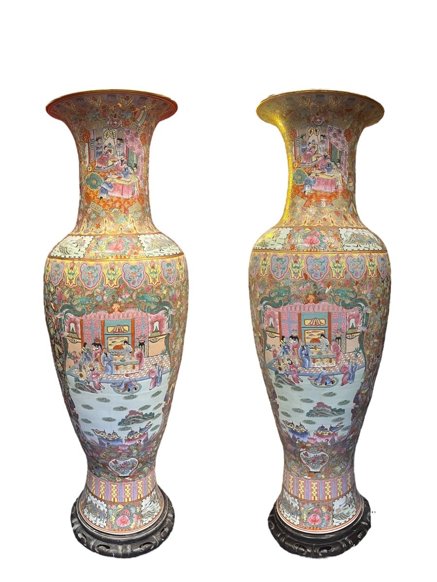 160 Cm Pair Of Chinese Vases 20th Century 