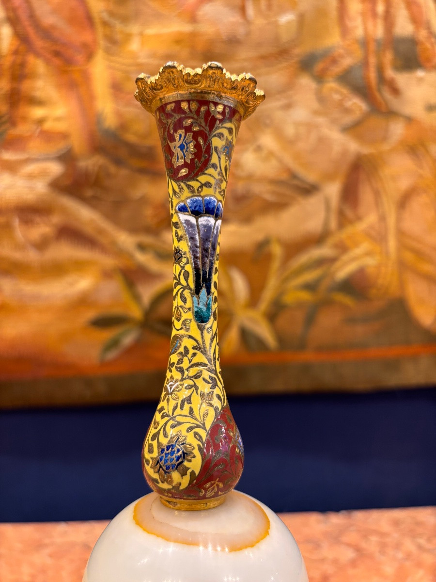 Paire de bougeoirs de table cloisonnés XIXe-photo-4