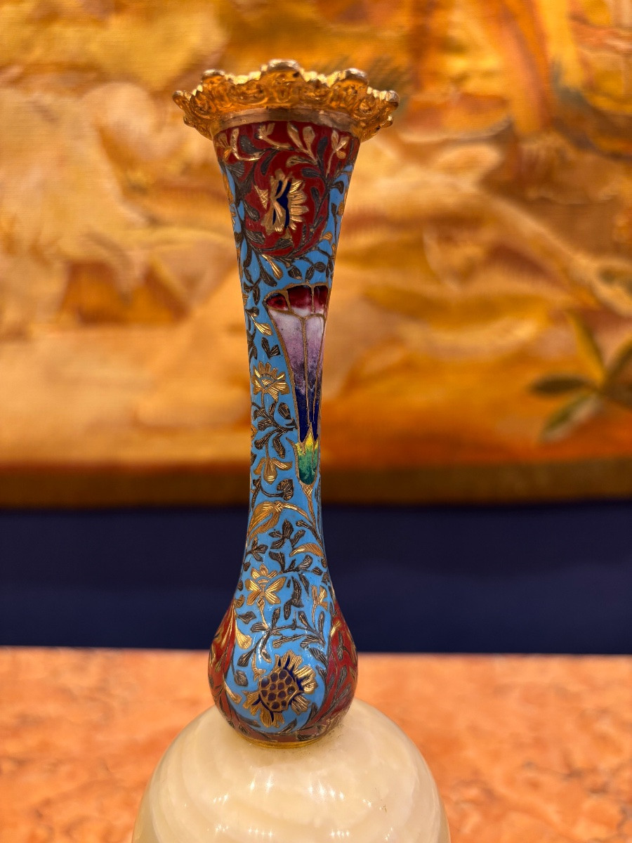 Paire de bougeoirs de table cloisonnés XIXe-photo-1