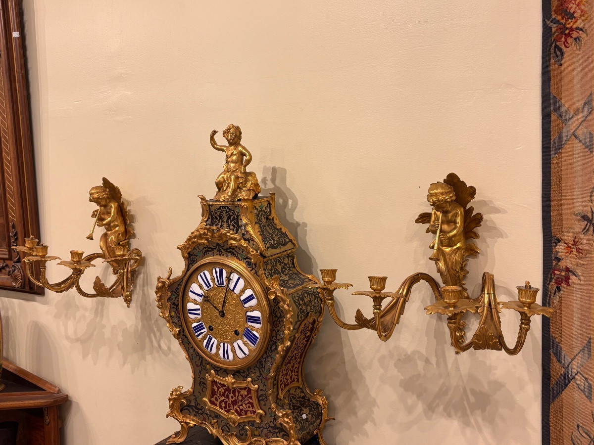 Paire d’appliques en bronze doré, angelots musiciens – XIXᵉ siècle-photo-3