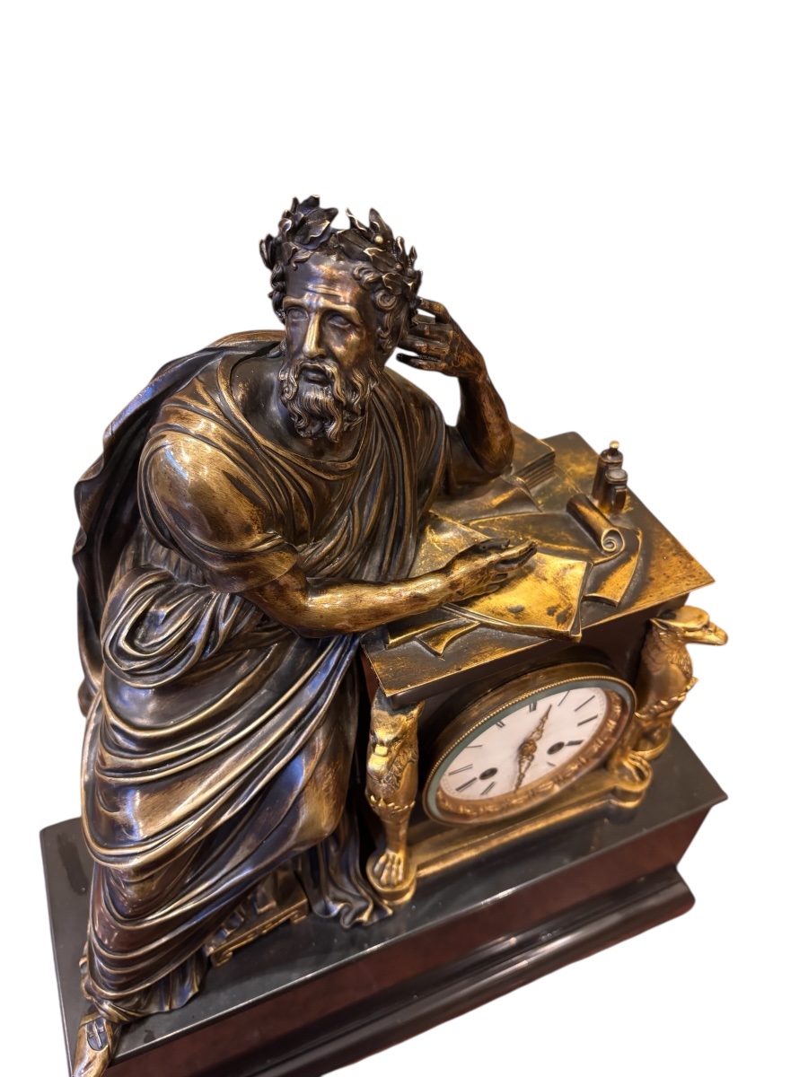 19th Century – Neoclassical Mantel Clock In Bronze And Black Marble-photo-2