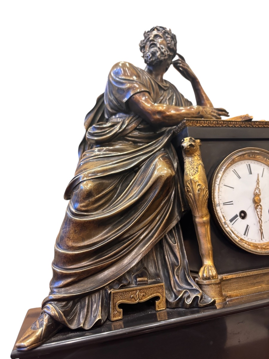19th Century – Neoclassical Mantel Clock In Bronze And Black Marble-photo-3