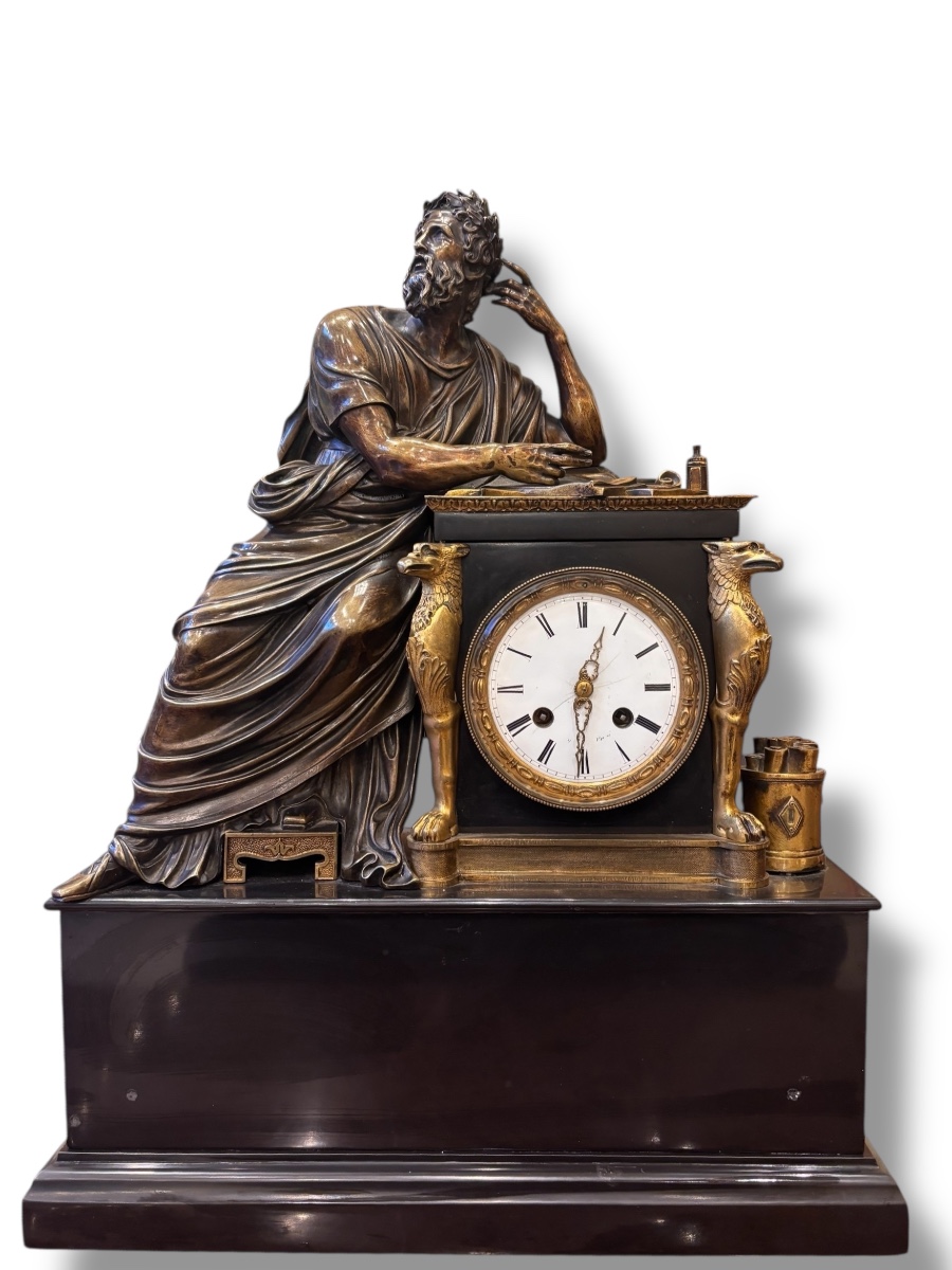 19th Century – Neoclassical Mantel Clock In Bronze And Black Marble
