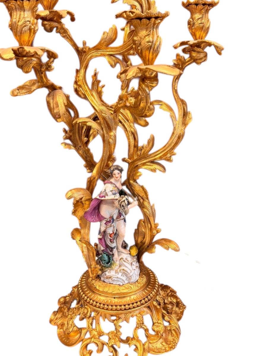 19th Century, Gilt Bronze And Porcelain Mantelpiece In The Meissen Style-photo-3