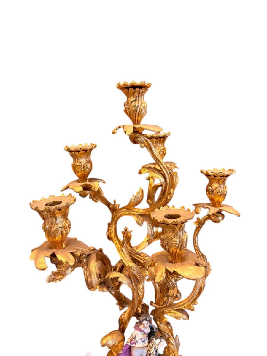 19th Century, Gilt Bronze And Porcelain Mantelpiece In The Meissen Style-photo-4
