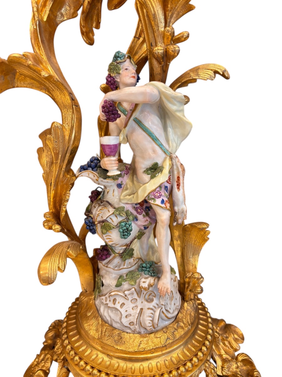 19th Century, Gilt Bronze And Porcelain Mantelpiece In The Meissen Style-photo-5