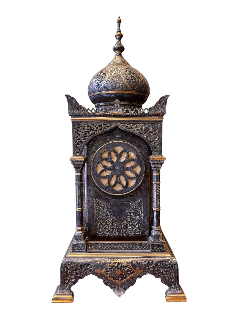 XIXe Siècle - Orientalist Clock In Patinated Bronze, Moorish Decor, Japy Frères Movement-photo-4